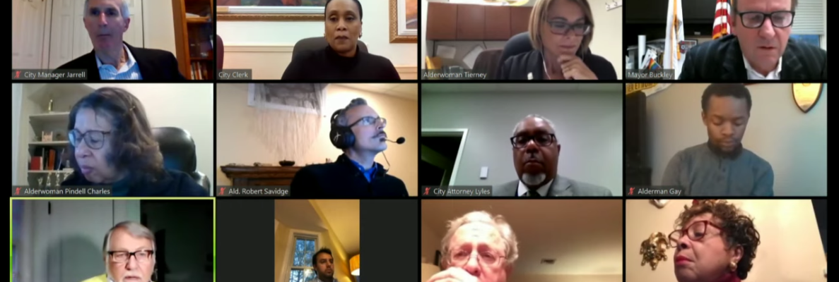 Images of Annapolis City COuncil members and staff on a zoom meeting